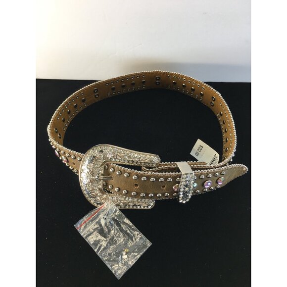 Nocona Western Belt with Buckle Beads Studs & Rhinestones Brown Size 24in NWT - Picture 8 of 13